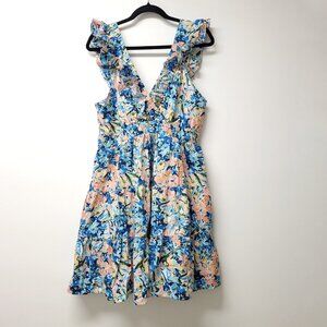 Abercrombie & Fitch Ruffle V Neck Midi Dress Floral Print Smocked At Back